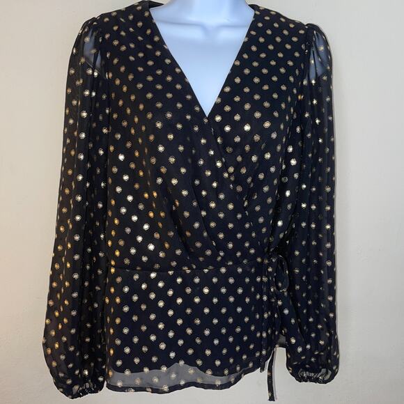 Banana Republic Tops - Banana Republic Black/Gold Metallic dot wrap top Size S